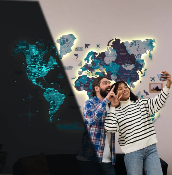 3D LED / LUMINOUS Holzweltkarte Ocean