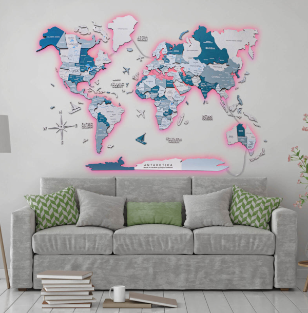 3D LED / LUMINOUS Holzweltkarte Aqua