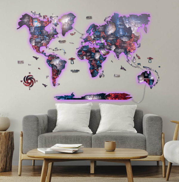 3D LED / LUMINOUS Holzweltkarte Alcor