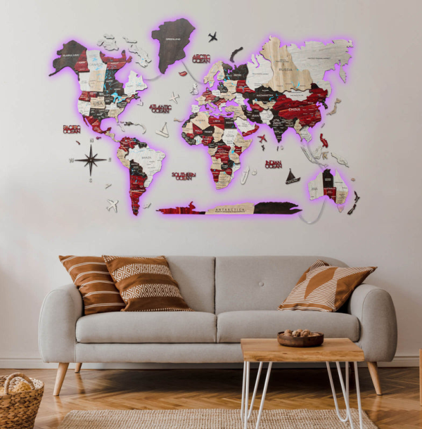 3D LED / LUMINOUS Holzweltkarte Urban