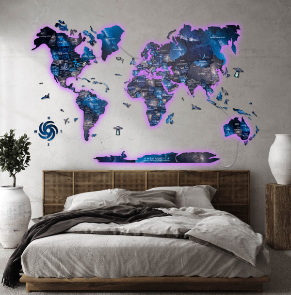3D LED / LUMINOUS Holzweltkarte Space