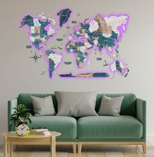 3D LED / LUMINOUS Holzweltkarte Mystery