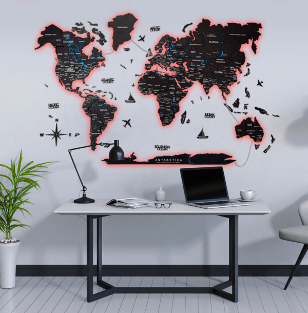 3D LED / LUMINOUS Holzweltkarte Midnight