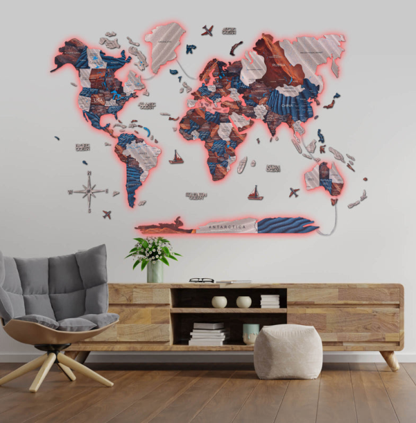 3D LED / LUMINOUS Holzweltkarte Duna